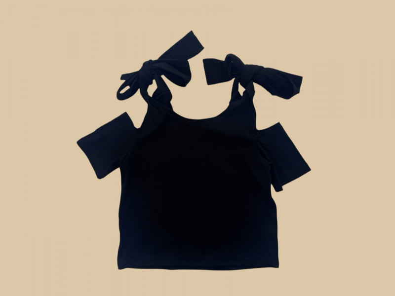 Dore Dore - Korean Children Fashion - #todddlerfashion - Ribbon Off-Shoulder Tee - 6