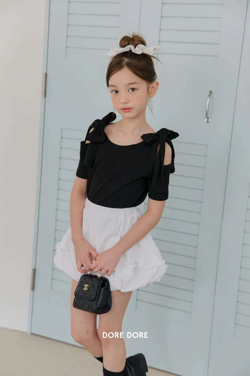 Dore Dore - Korean Children Fashion - #toddlerclothing - Ribbon Off-Shoulder Tee - 7