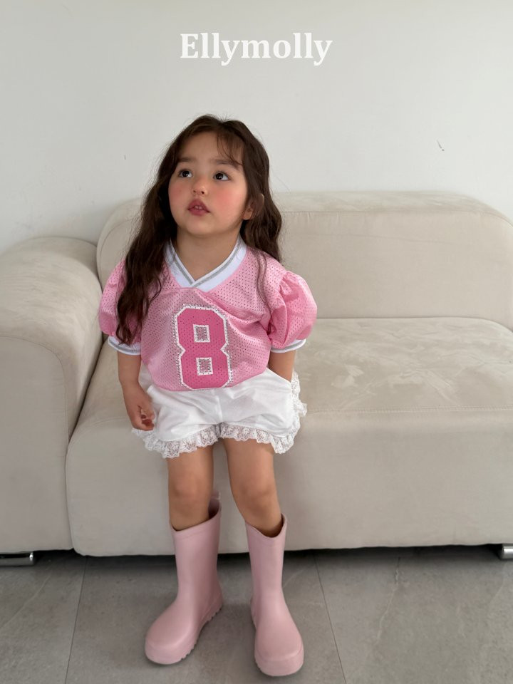 Ellymolly - Korean Children Fashion - #fashionkids - Mesh Puff V-Neck Tee - 7