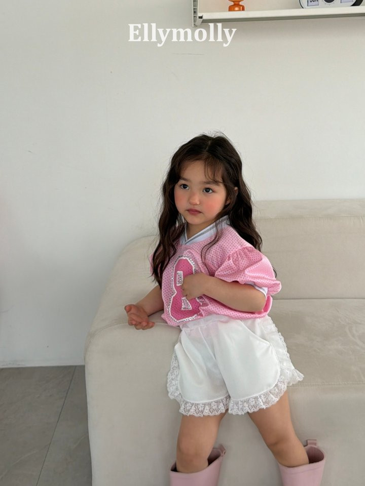 Ellymolly - Korean Children Fashion - #kidsshorts - Mesh Puff V-Neck Tee - 8