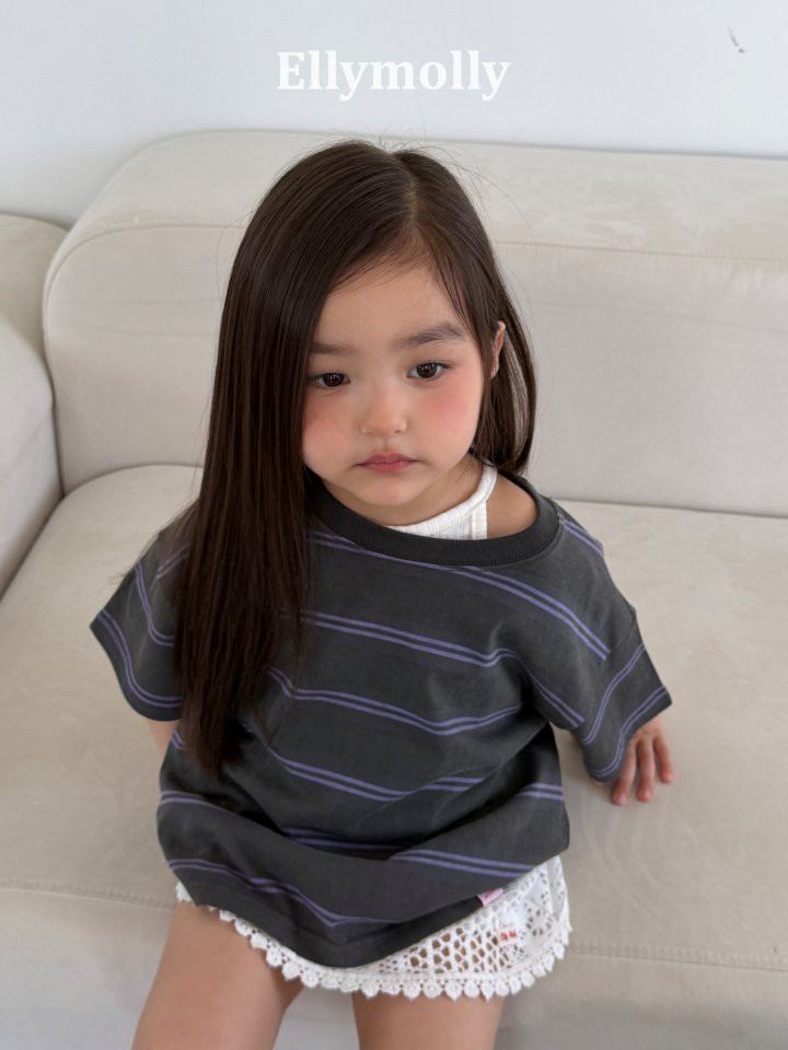Ellymolly - Korean Children Fashion - #kidsshorts - Washed Stripe Box Tee - 5