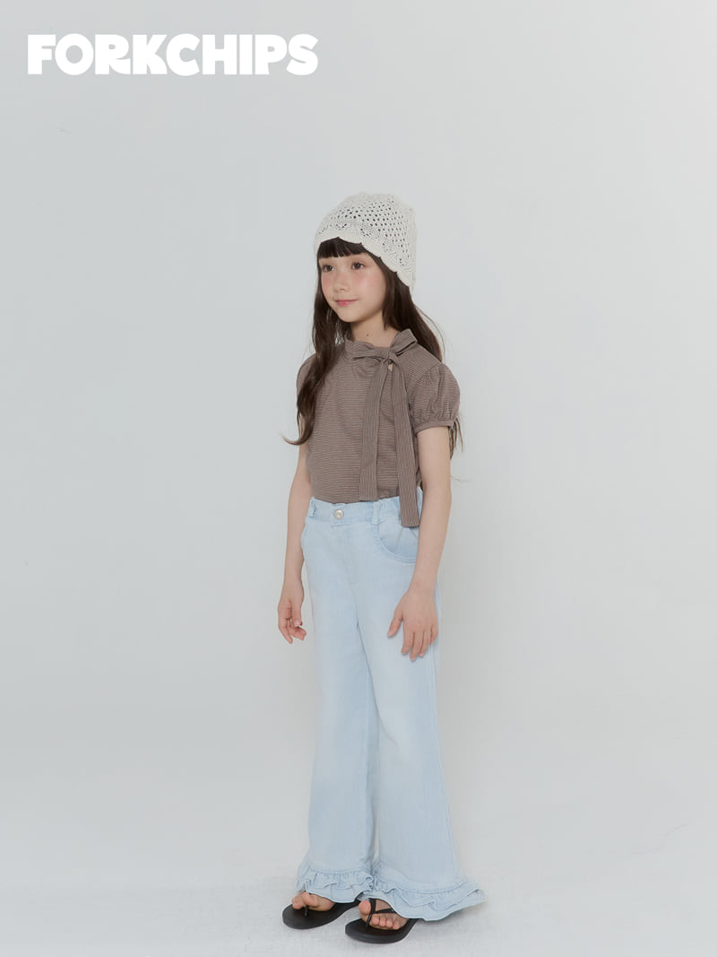 Fork Chips - Korean Children Fashion - #Kfashion4kids - Rose Frill Denim Pants - 9
