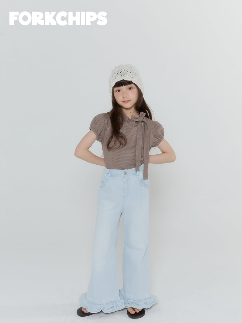 Fork Chips - Korean Children Fashion - #childofig - Rose Frill Denim Pants