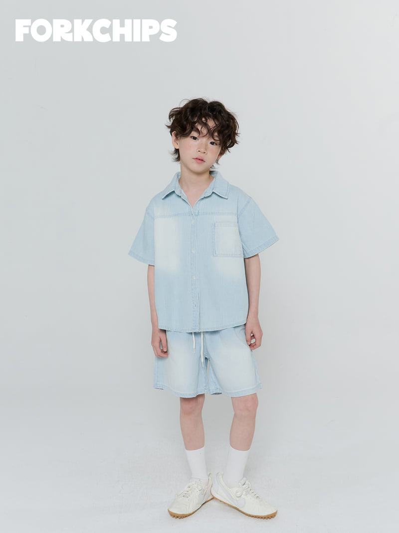 Fork Chips - Korean Children Fashion - #childrensboutique - Sky Denim Shirt - 10