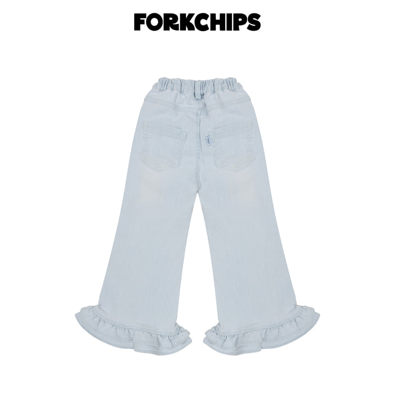Fork Chips - Korean Children Fashion - #designkidswear - Rose Frill Denim Pants - 3