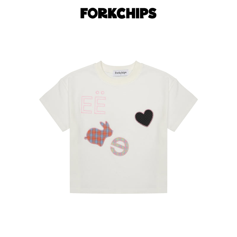 Fork Chips - Korean Children Fashion - #designkidswear - Patch Rabbit Tee - 3