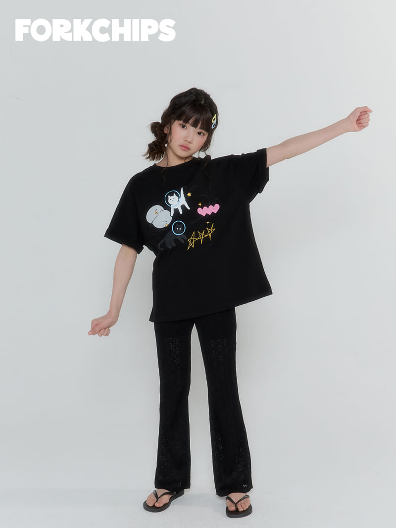 Fork Chips - Korean Children Fashion - #kidsshorts - Moon Cat Tee - 10