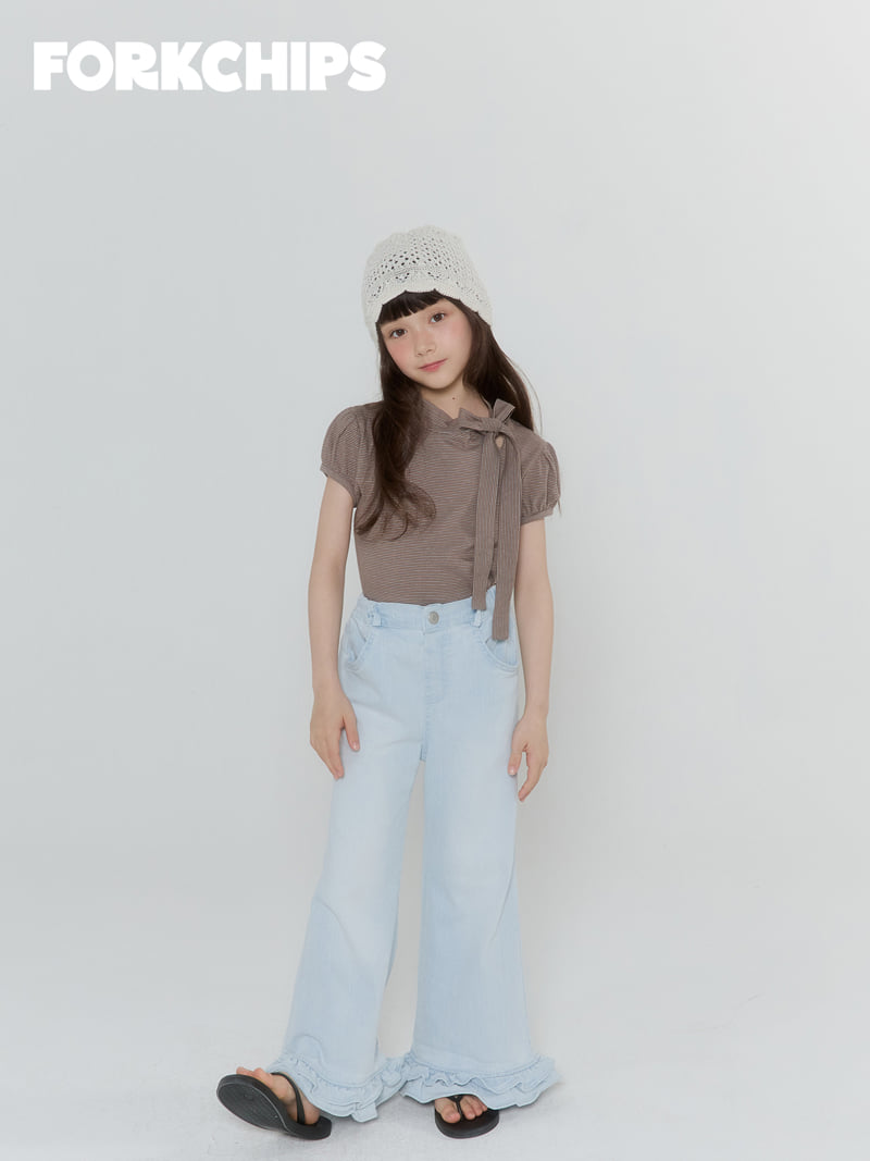 Fork Chips - Korean Children Fashion - #kidsshorts - Rose Frill Denim Pants - 6