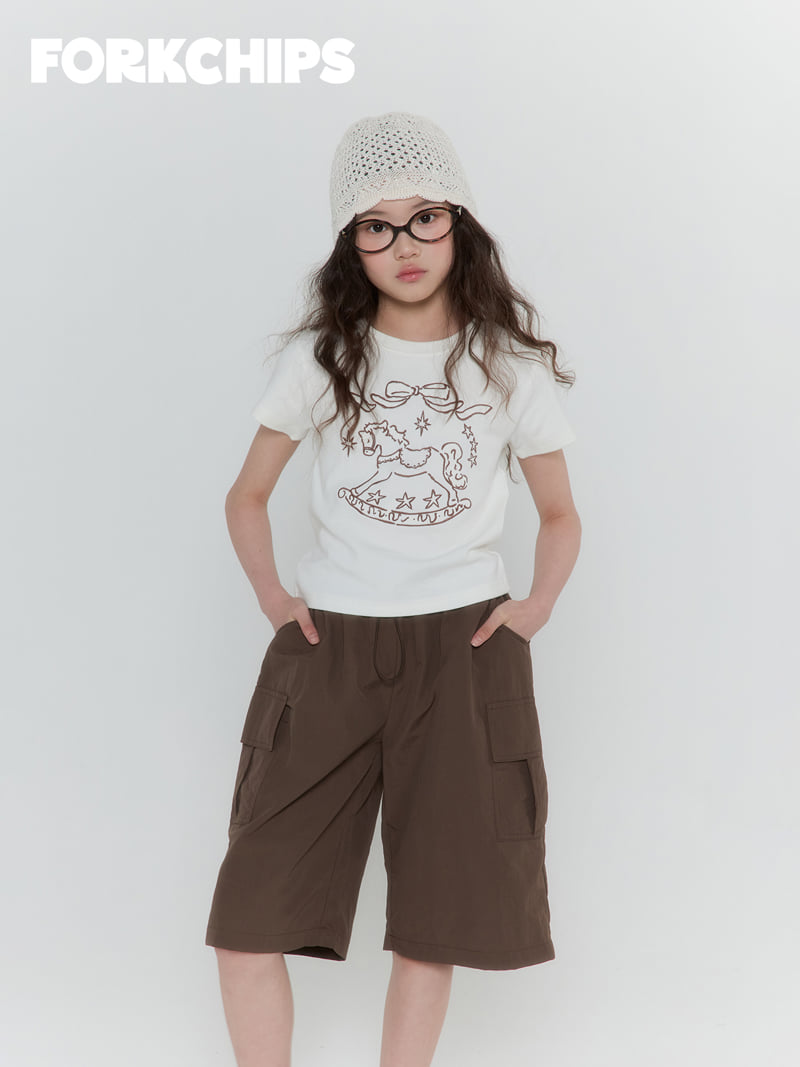 Fork Chips - Korean Children Fashion - #kidsshorts - Horse Embroidery Tee - 11