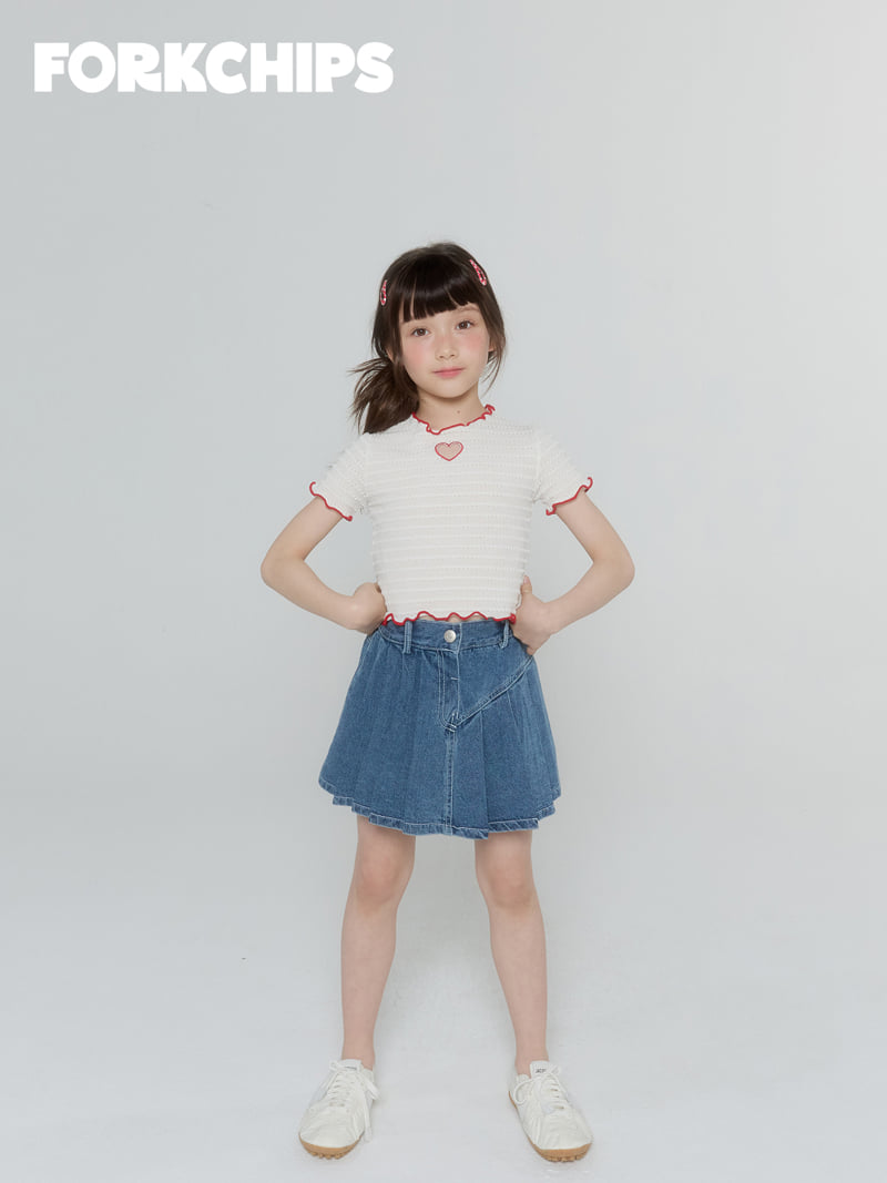 Fork Chips - Korean Children Fashion - #kidsshorts - Flip Denim Skirt - 8