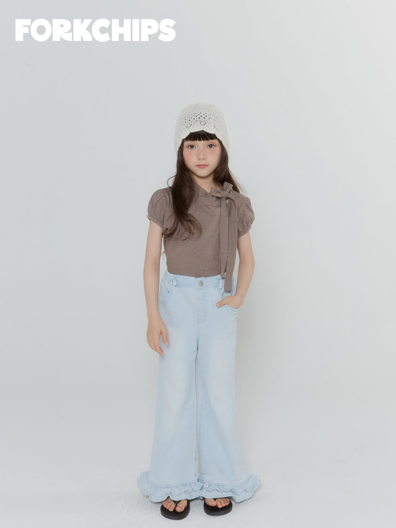 Fork Chips - Korean Children Fashion - #kidsstore - Rose Frill Denim Pants - 7