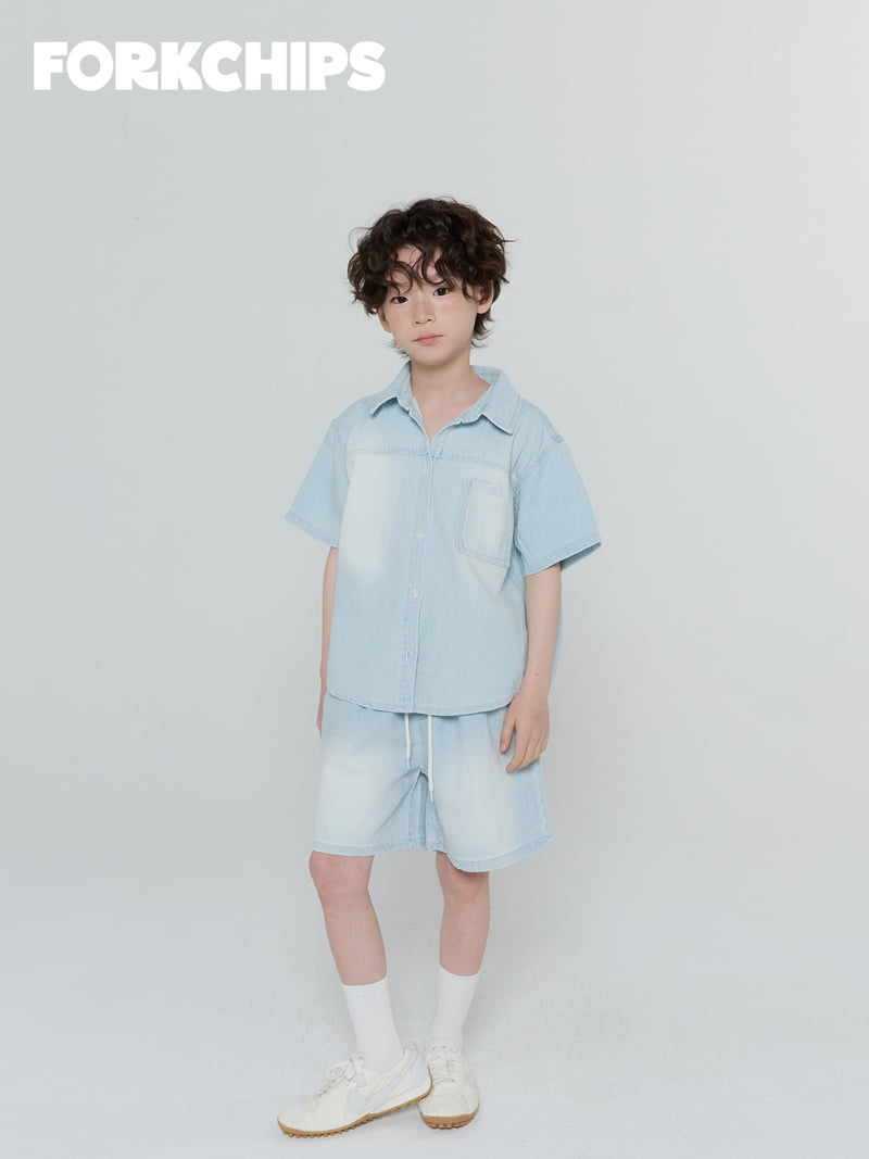 Fork Chips - Korean Children Fashion - #kidsstore - Sky Denim Shirt