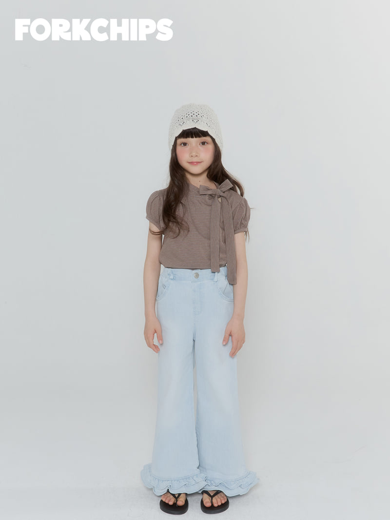 Fork Chips - Korean Children Fashion - #kidzfashiontrend - Rose Frill Denim Pants - 8