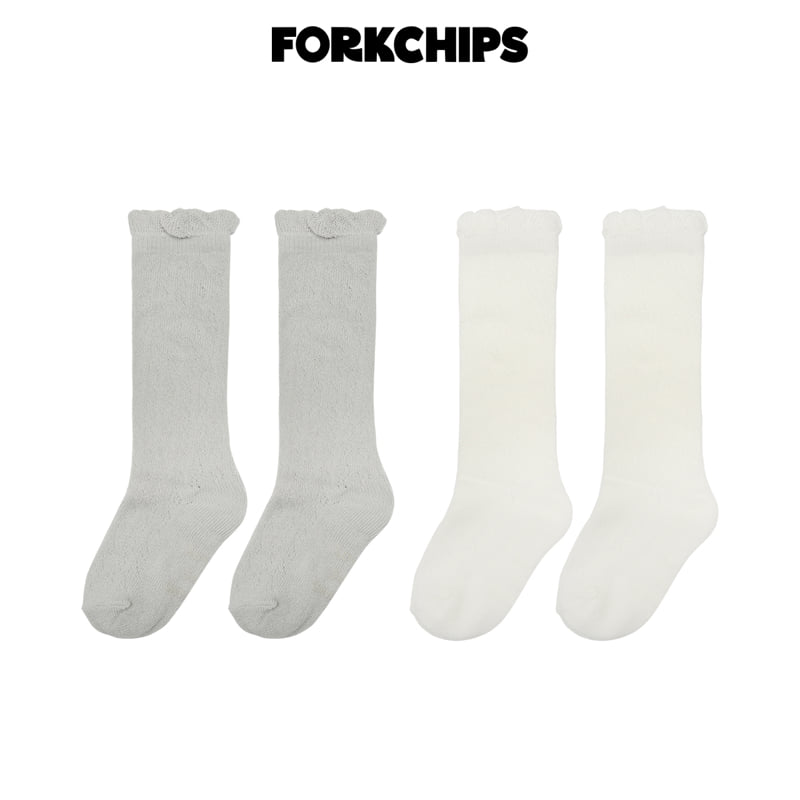 Fork Chips - Korean Children Fashion - #kidzfashiontrend - Eyelet Knee Socks
