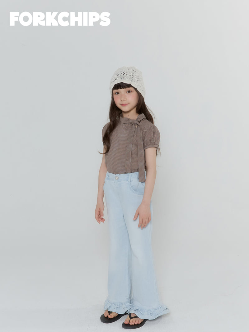 Fork Chips - Korean Children Fashion - #littlefashionista - Rose Frill Denim Pants - 10
