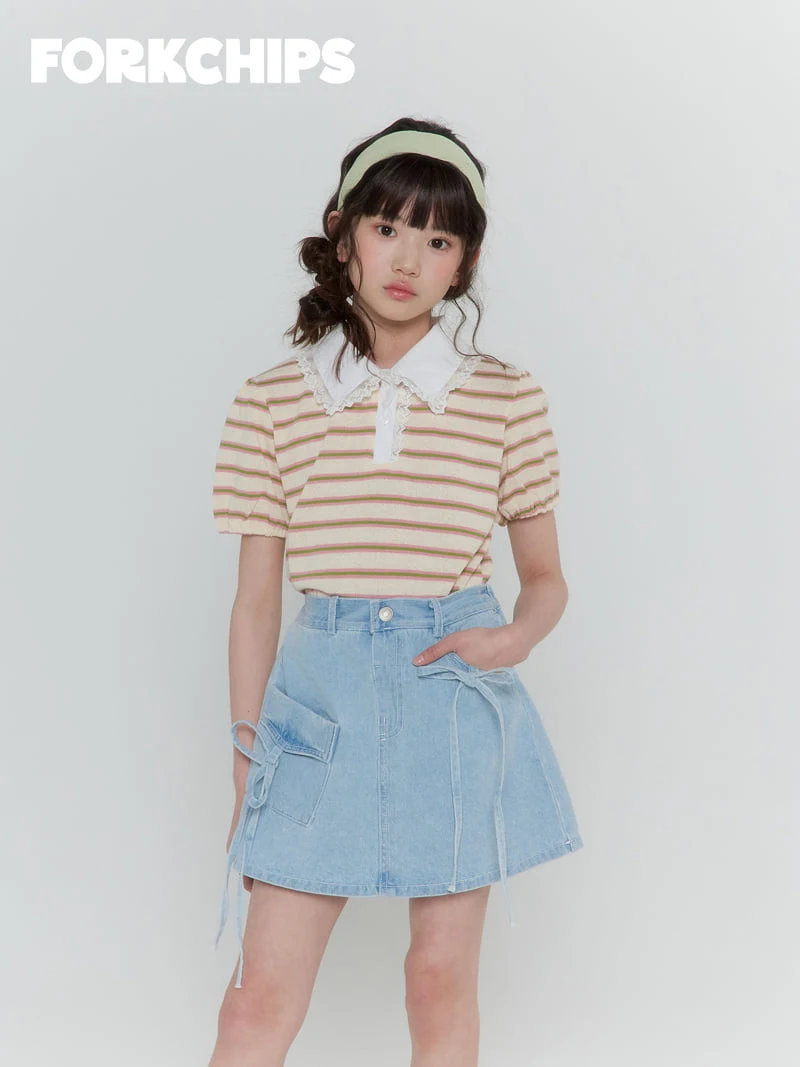 Fork Chips - Korean Children Fashion - #littlefashionista - Cube Ribbon Skirt - 10