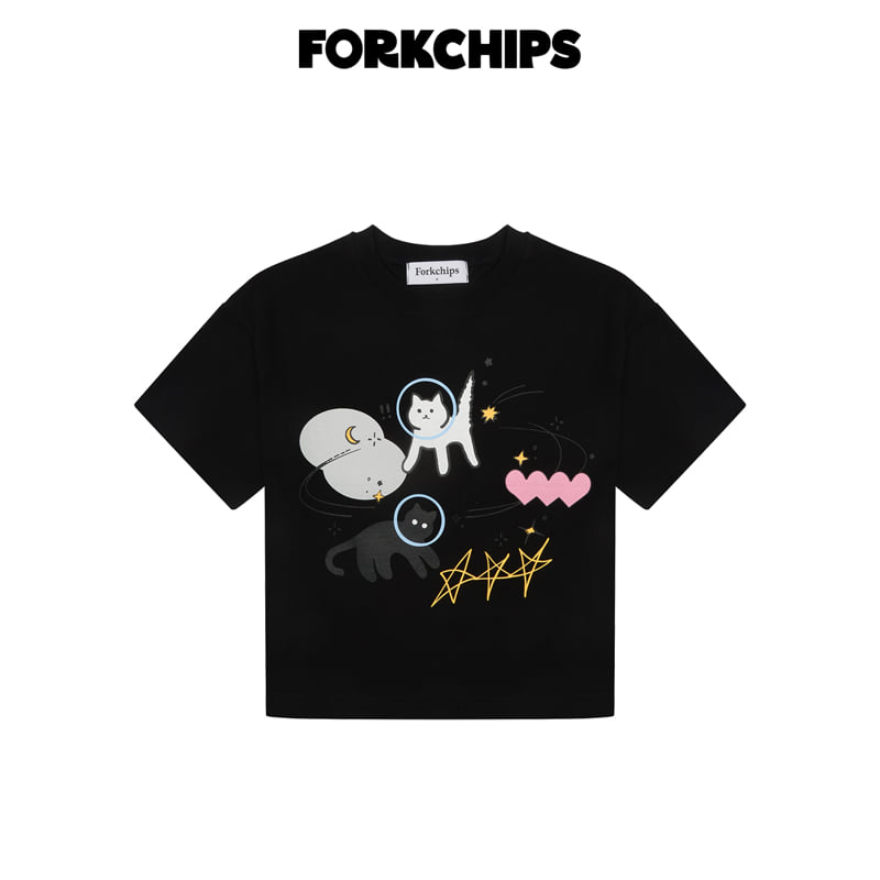 Fork Chips - Korean Children Fashion - #prettylittlegirls - Moon Cat Tee - 3