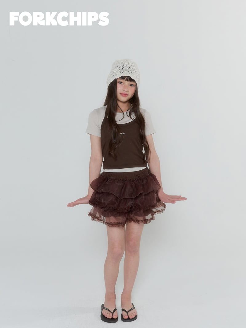 Fork Chips - Korean Children Fashion - #prettylittlegirls - Caramel Tiered Skirt - 12