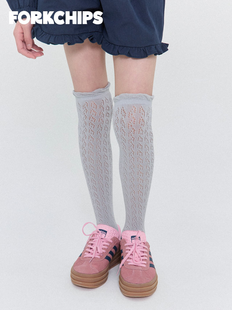 Fork Chips - Korean Children Fashion - #prettylittlegirls - Eyelet Knee Socks - 6