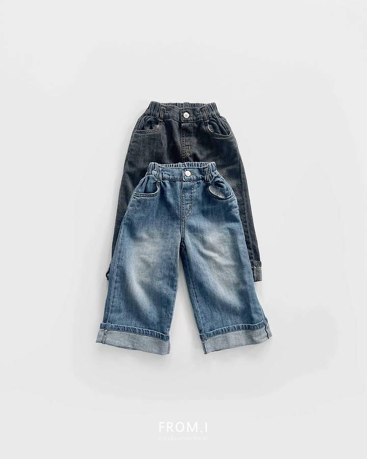 From I - Korean Children Fashion - #fashionkids - Linen Roll-Up Denim Pants