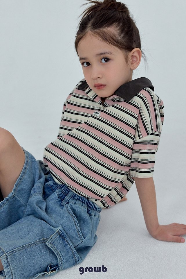 Grow B - Korean Children Fashion - #kidzfashiontrend - Track Collar Tee - 2