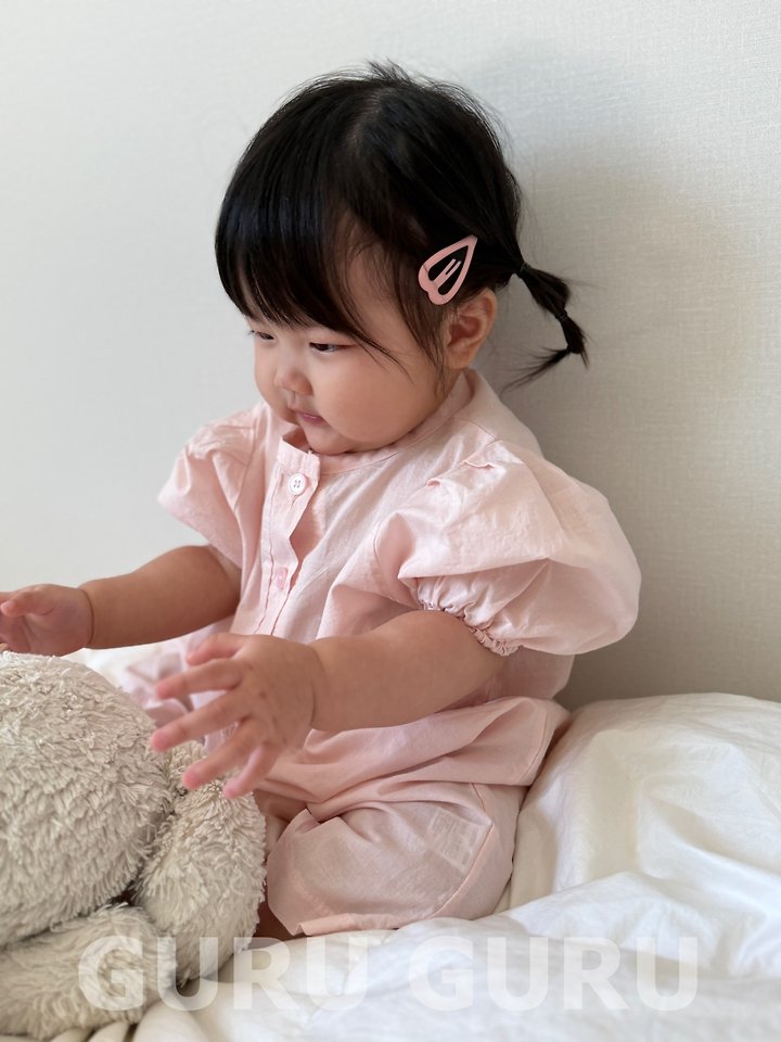 Guru Guru - Korean Baby Fashion - #onlinebabyboutique - Linen Puff Romper - 4