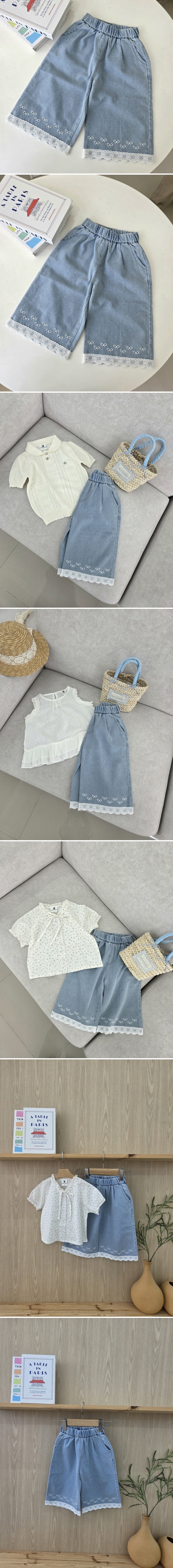Hanacoco - Korean Children Fashion - #discoveringself - Lace 8-Length Denim Pants