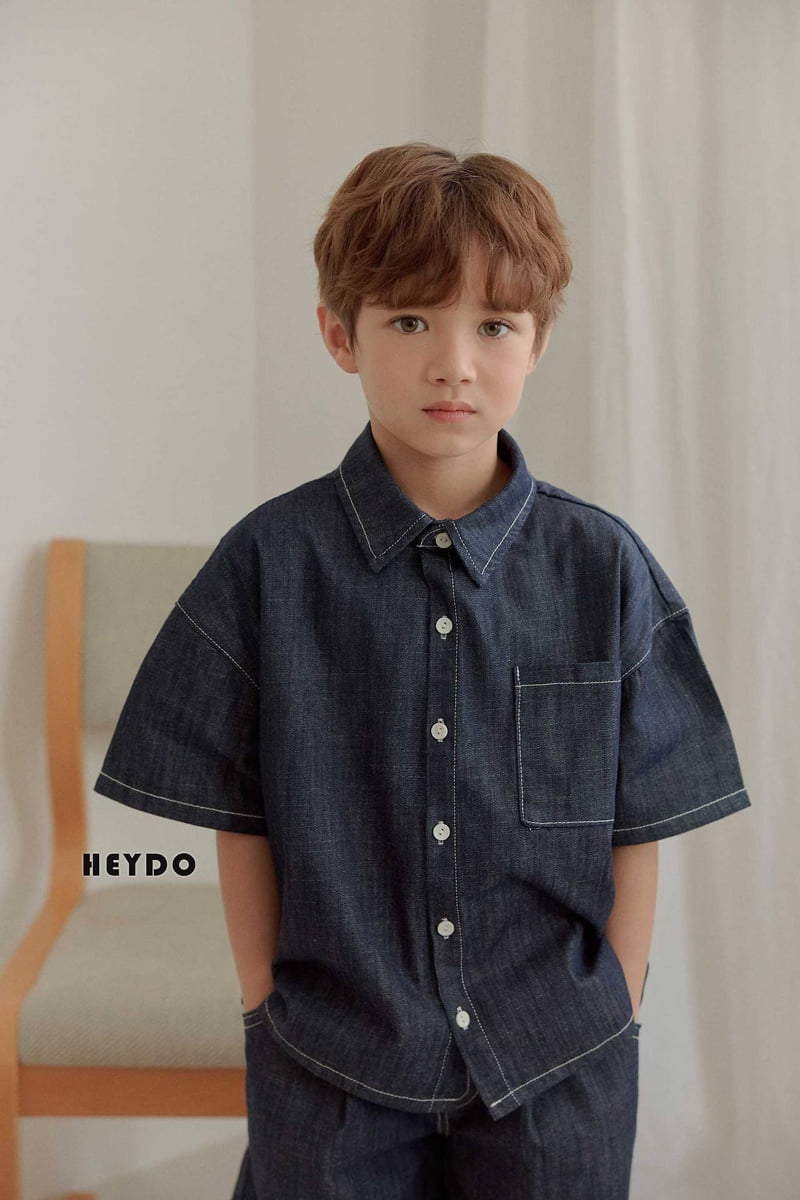 Heydo - Korean Children Fashion - #discoveringself - Raw Denim Short Sleeve Shirt - 6
