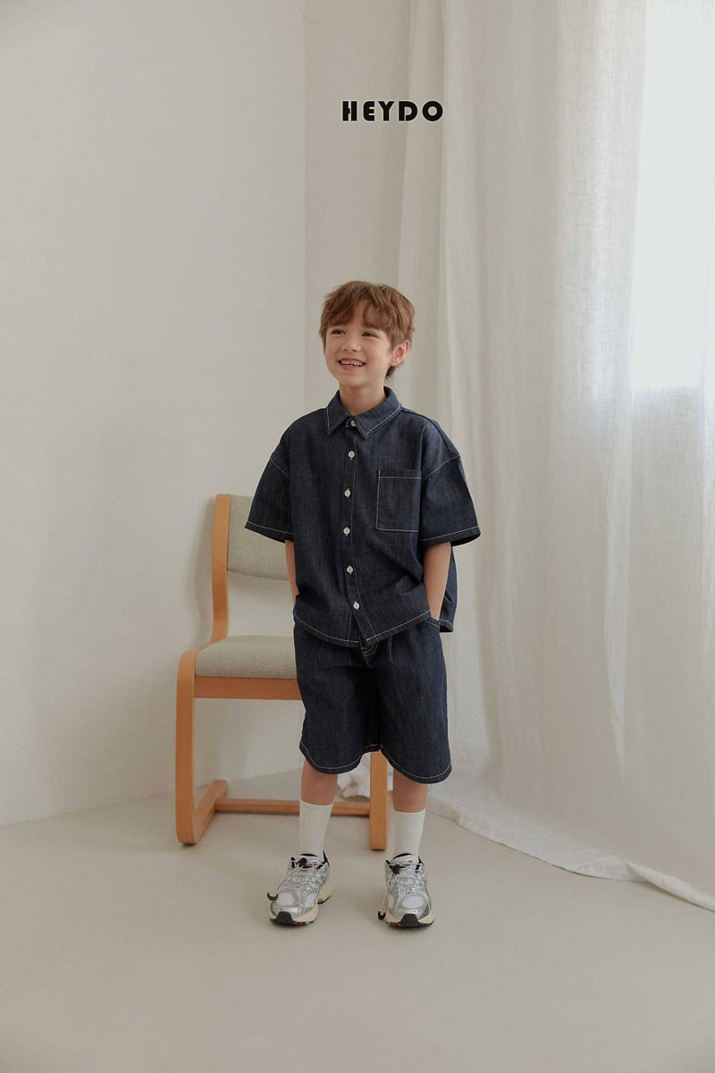 Heydo - Korean Children Fashion - #fashionkids - Raw Denim Short Sleeve Shirt - 7