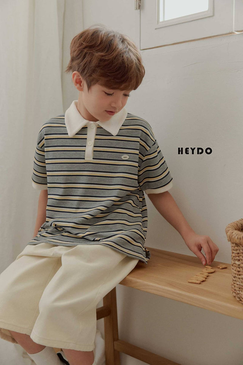 Heydo - Korean Children Fashion - #kidsshorts - Waffle Stripe Collar Tee - 6