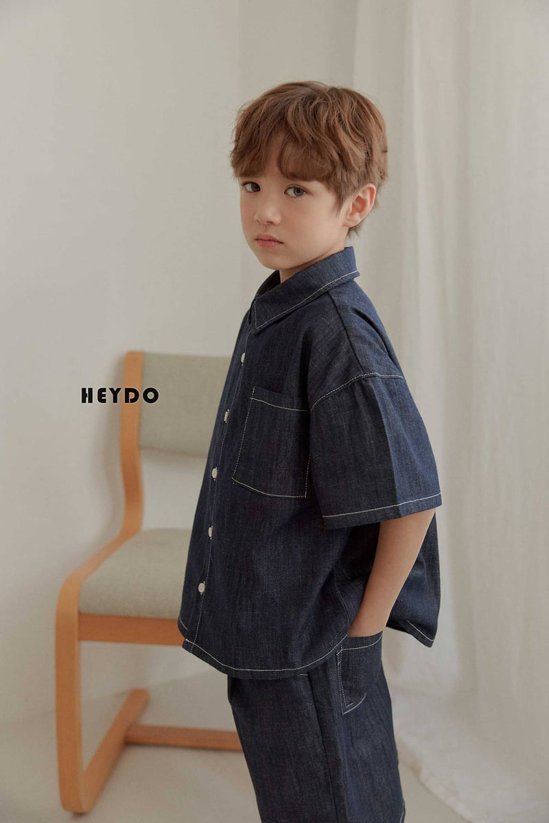 Heydo - Korean Children Fashion - #kidsstore - Raw Denim Short Sleeve Shirt - 9