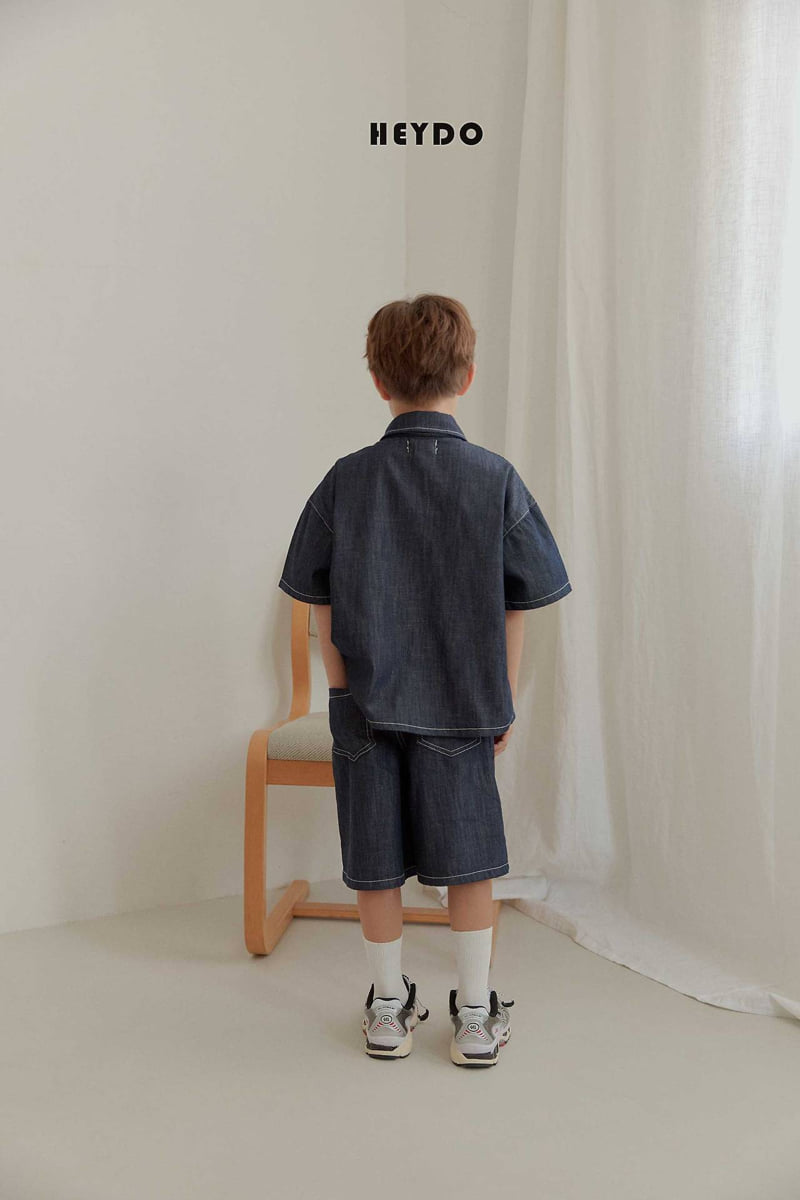 Heydo - Korean Children Fashion - #kidzfashiontrend - Raw Denim Short Sleeve Shirt - 10