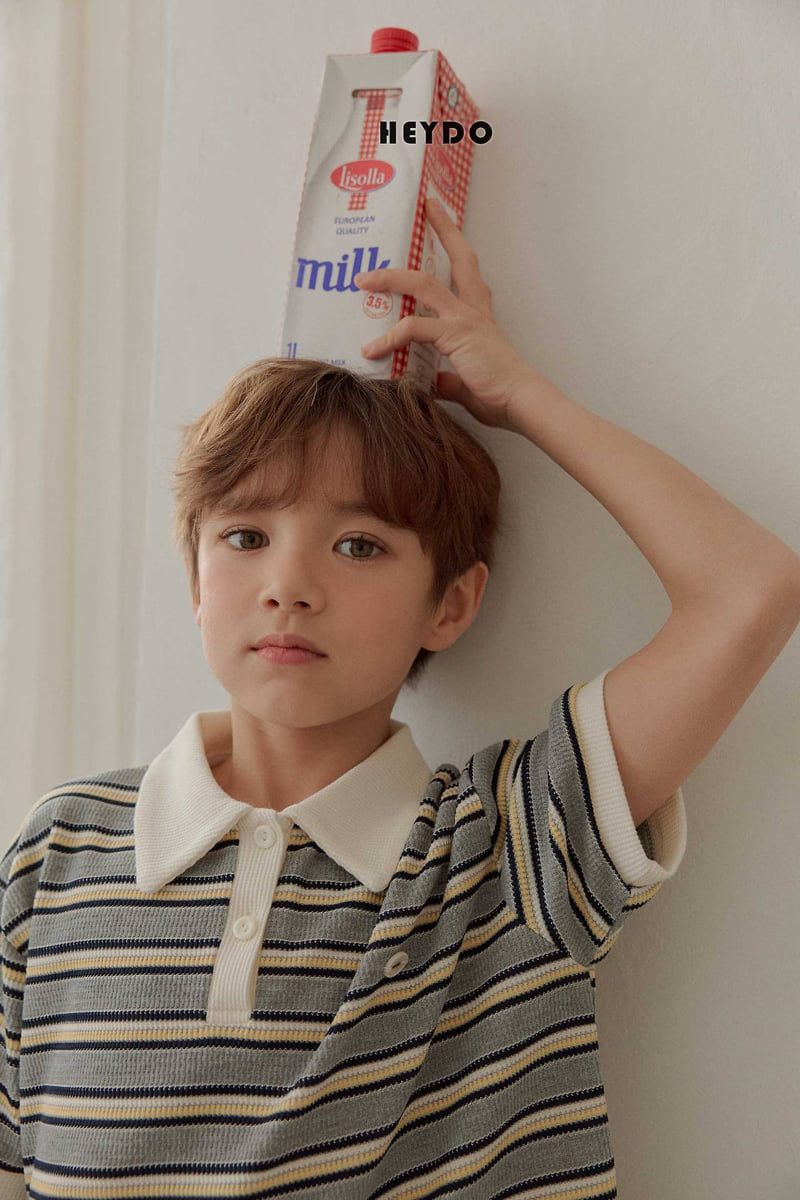 Heydo - Korean Children Fashion - #kidzfashiontrend - Waffle Stripe Collar Tee - 8