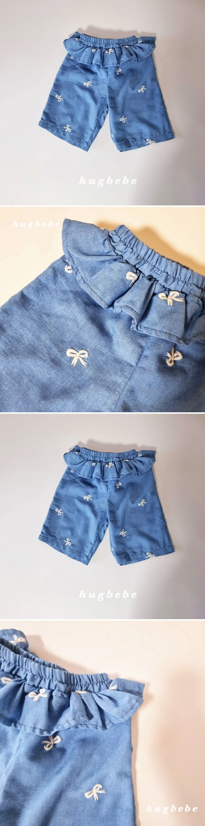 Hug Bebe - Korean Baby Fashion - #babyfashion - Ribbon Embroidery Frill Denim Pants
