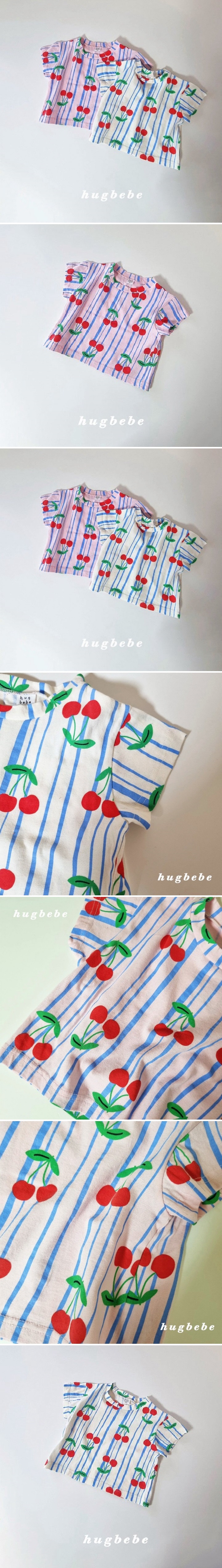 Hug Bebe - Korean Baby Fashion - #babygirlfashion - Cherry Stripe Tee