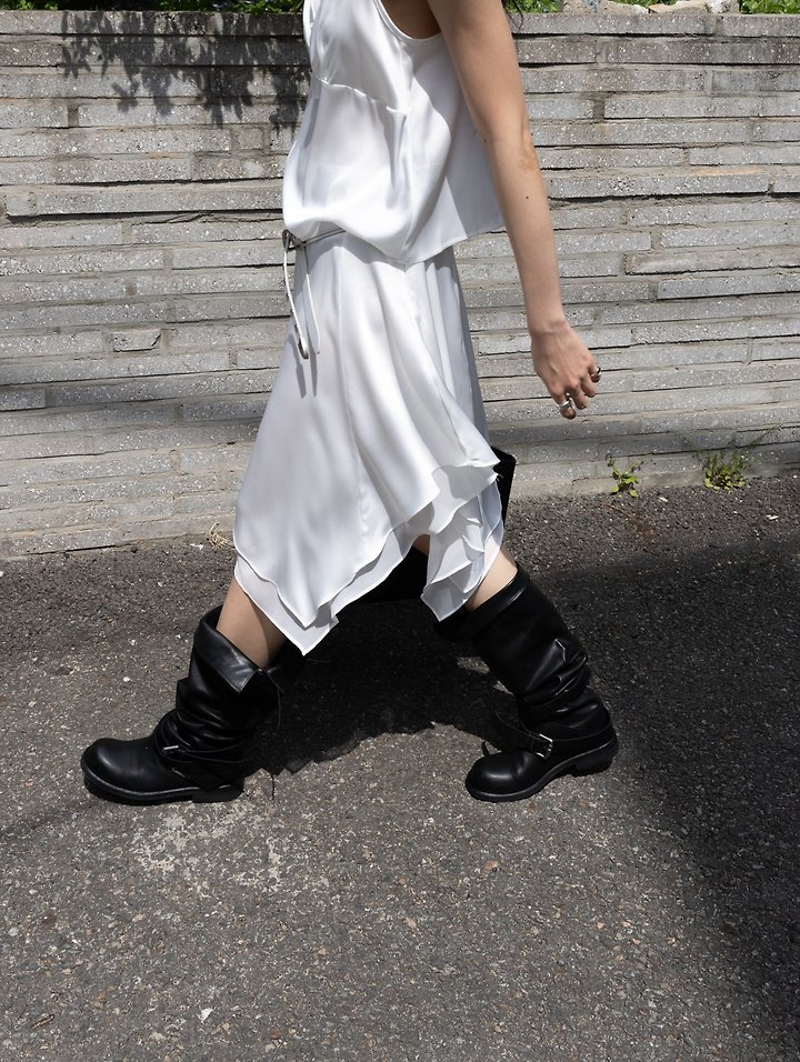 Inssense - Korean Women Fashion - #momslook - Satin Sheer Asymmetric Skirt - 10