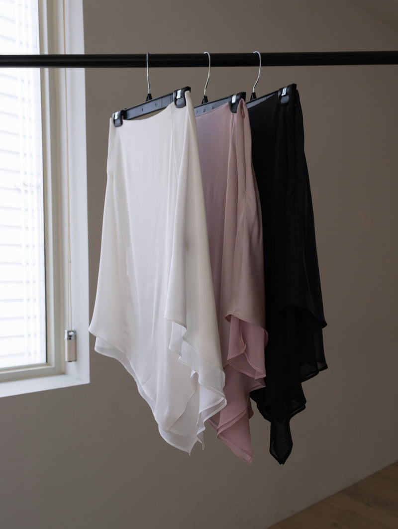 Inssense - Korean Women Fashion - #momslook - Satin Sheer Asymmetric Skirt - 12