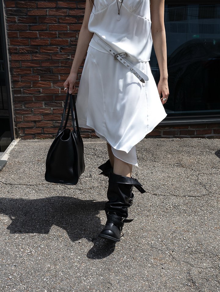 Inssense - Korean Women Fashion - #womensfashion - Satin Sheer Asymmetric Skirt - 4