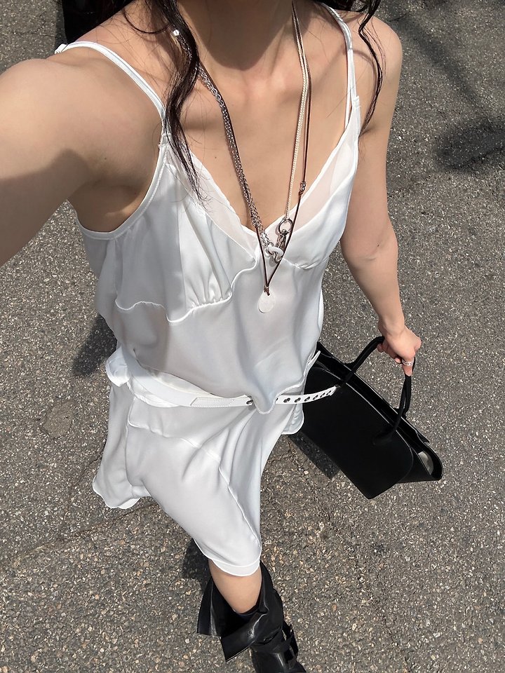 Inssense - Korean Women Fashion - #momslook - Back-Button Satin Sheer Bustier