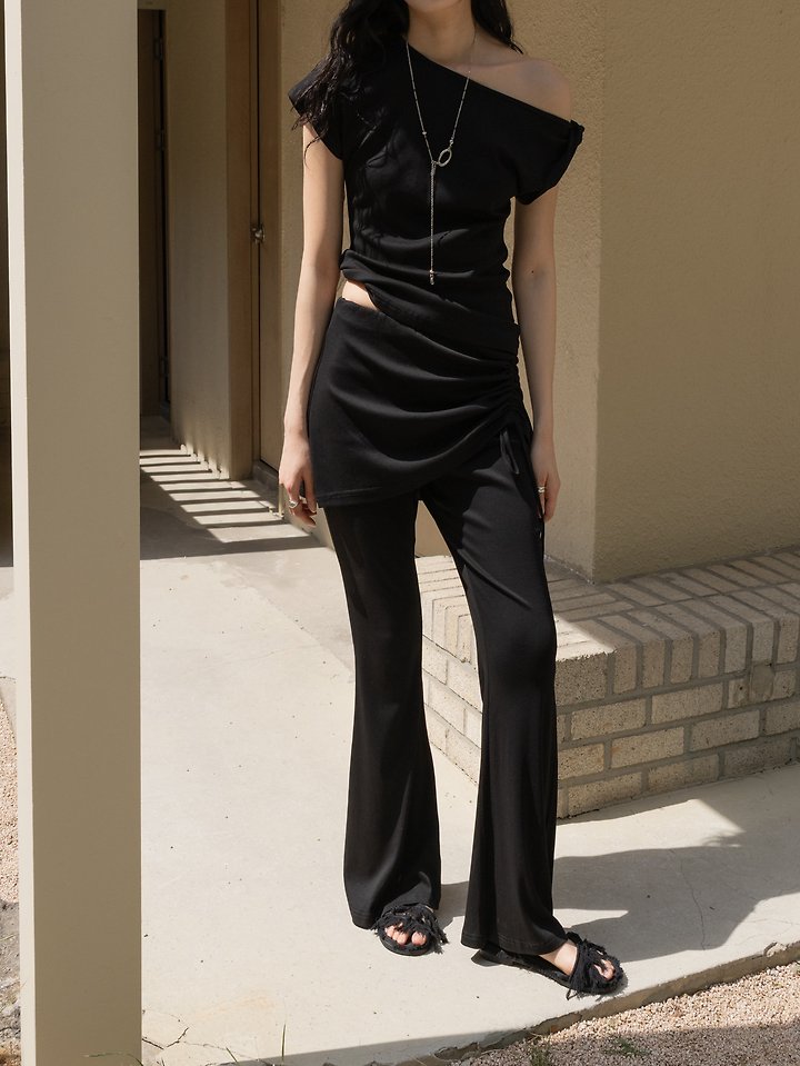 Inssense - Korean Women Fashion - #momslook - Drawstring Skirt-Layered Slim Pants - 6