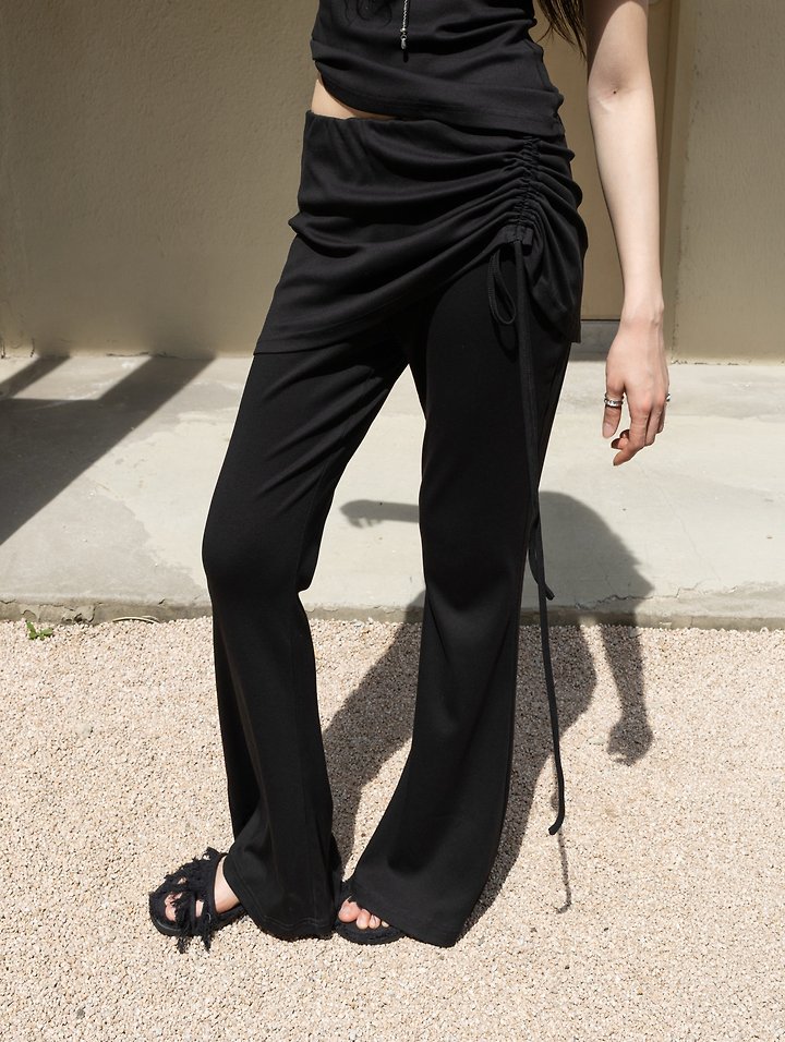 Inssense - Korean Women Fashion - #momslook - Drawstring Skirt-Layered Slim Pants - 8