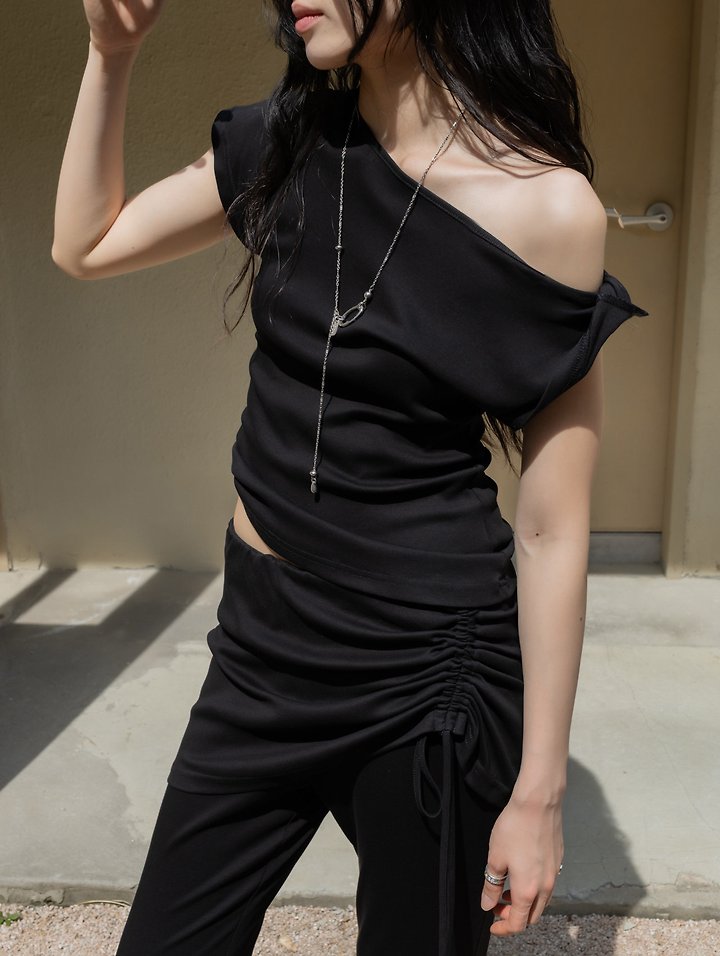 Inssense - Korean Women Fashion - #momslook - Twist One-Shoulder Off Top - 5