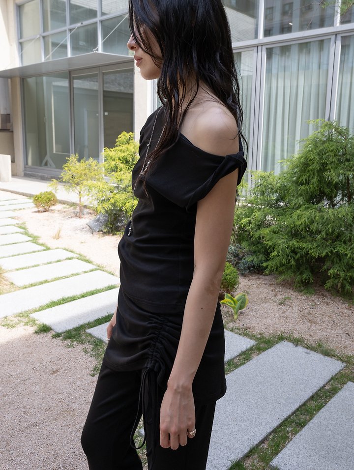 Inssense - Korean Women Fashion - #momslook - Twist One-Shoulder Off Top - 7