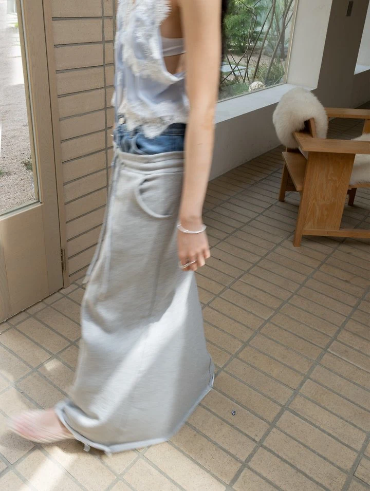 Inssense - Korean Women Fashion - #momslook - Summer Denim Waist Layered Cutline Maxi Skirt - 5