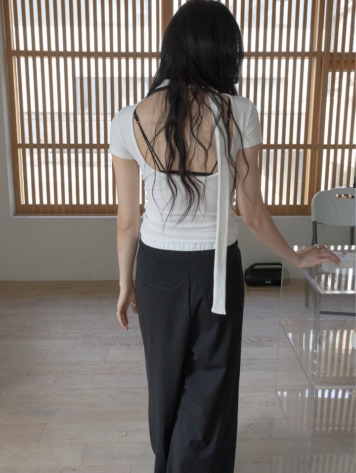 Inssense - Korean Women Fashion - #momslook - Ribbed Tie-Detail Backless Top - 7