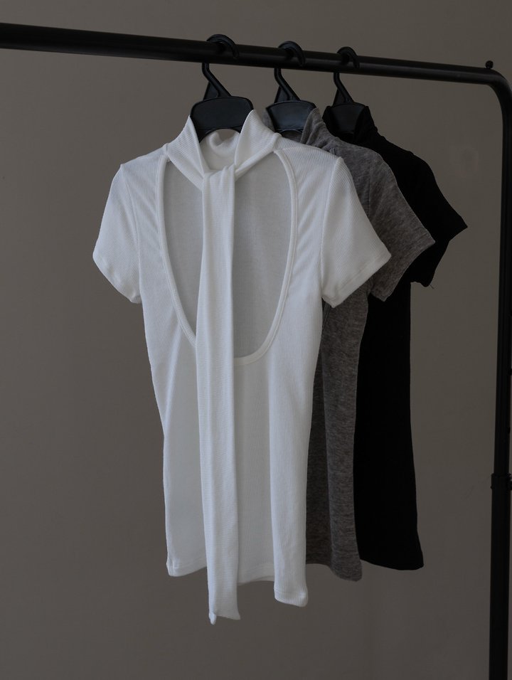 Inssense - Korean Women Fashion - #momslook - Ribbed Tie-Detail Backless Top - 9