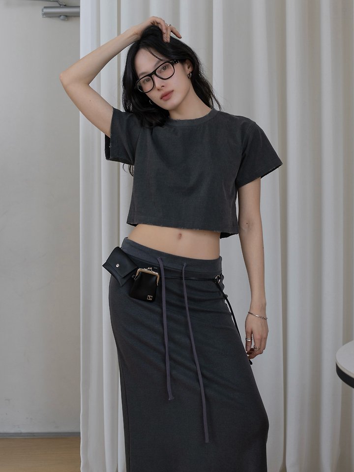 Inssense - Korean Women Fashion - #womensfashion - Vintage Pigment Stitch Cropped Tee - 4