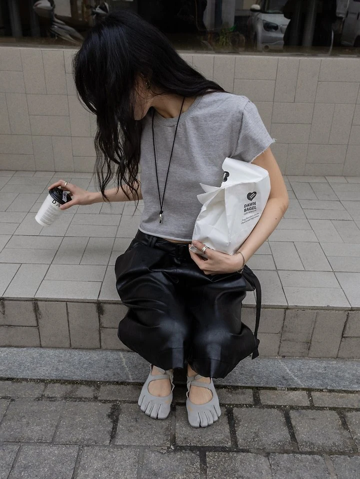 Inssense - Korean Women Fashion - #momslook - Cut-Off Line Cropped Tee