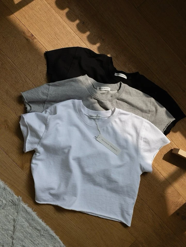 Inssense - Korean Women Fashion - #momslook - Cut-Off Line Cropped Tee - 9