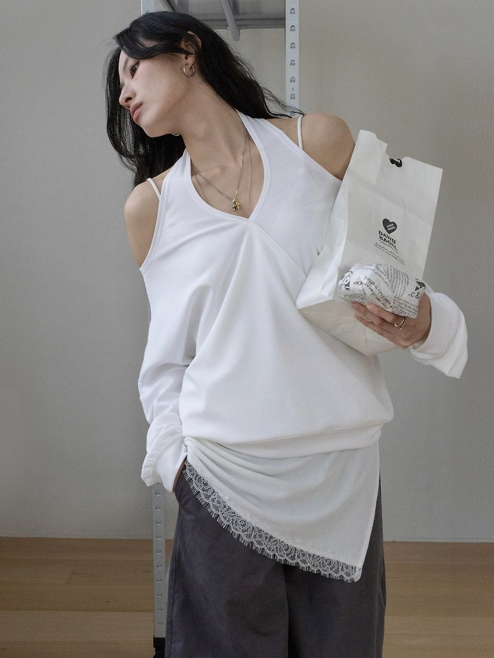 Inssense - Korean Women Fashion - #momslook - Halter Off-Shoulder Drape Top